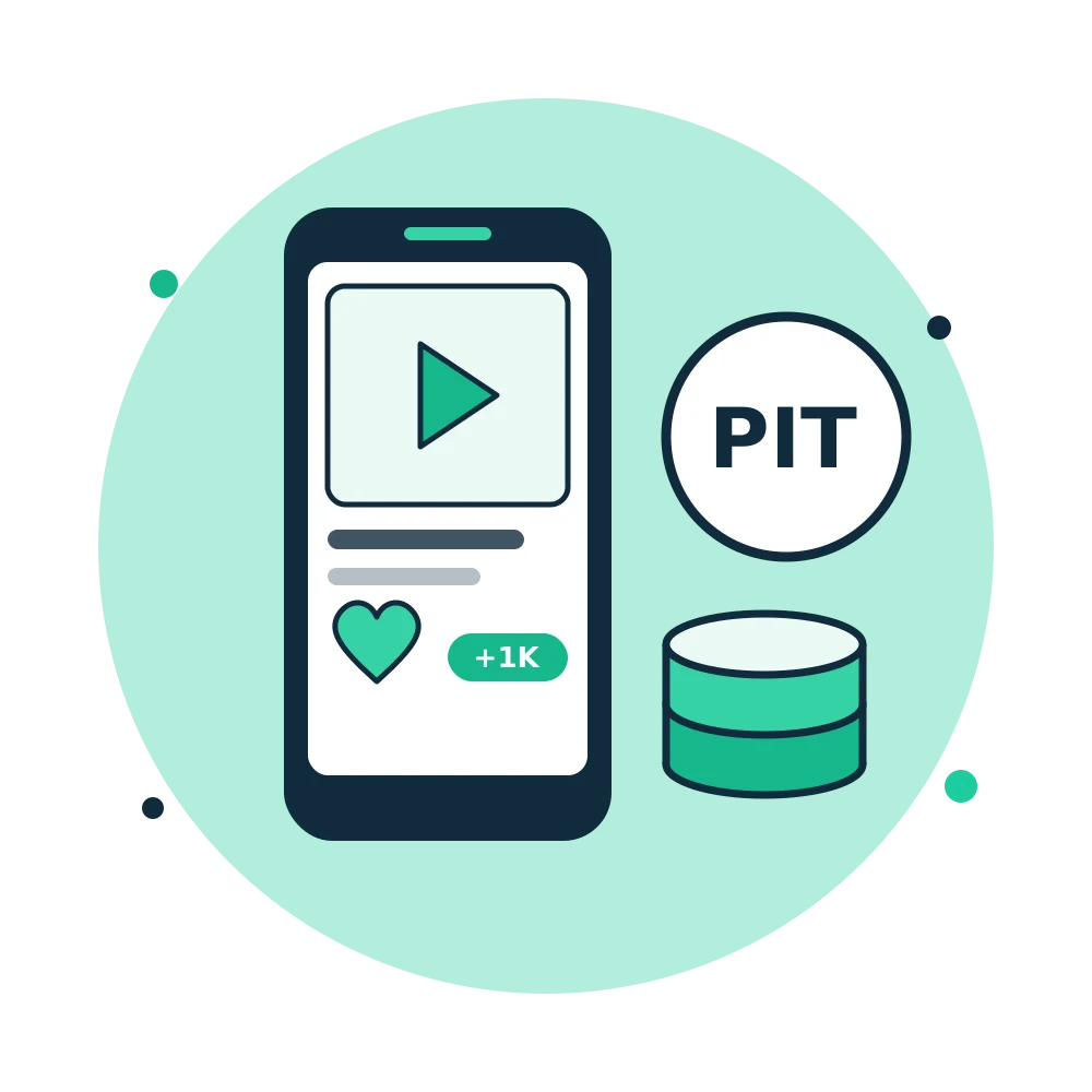 Телефон з відео і стос монет із написом PIT – податки інфлюенсера